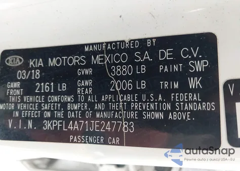 2018 Kia Forte Lx из США, поврежденный, VIN 3KPFL4A71JE247783